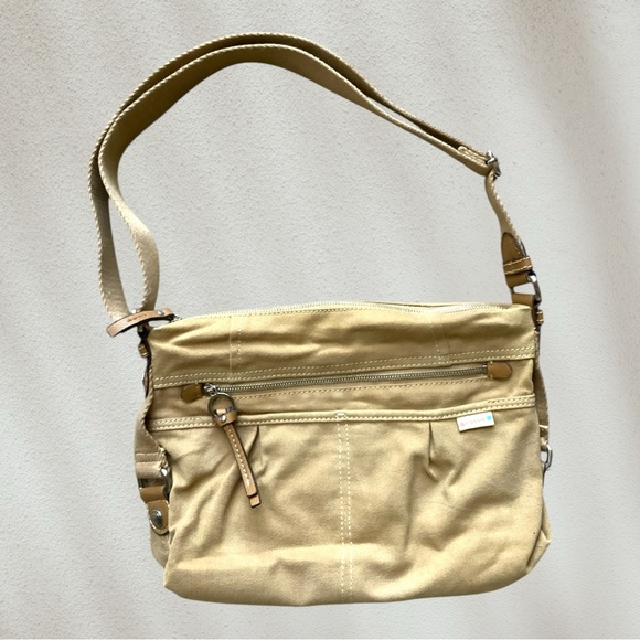 Fossil vintage Tan Canvas Crossbody Handbag  Shoulder Bag Adjustable Strap - Picture 3 of 14